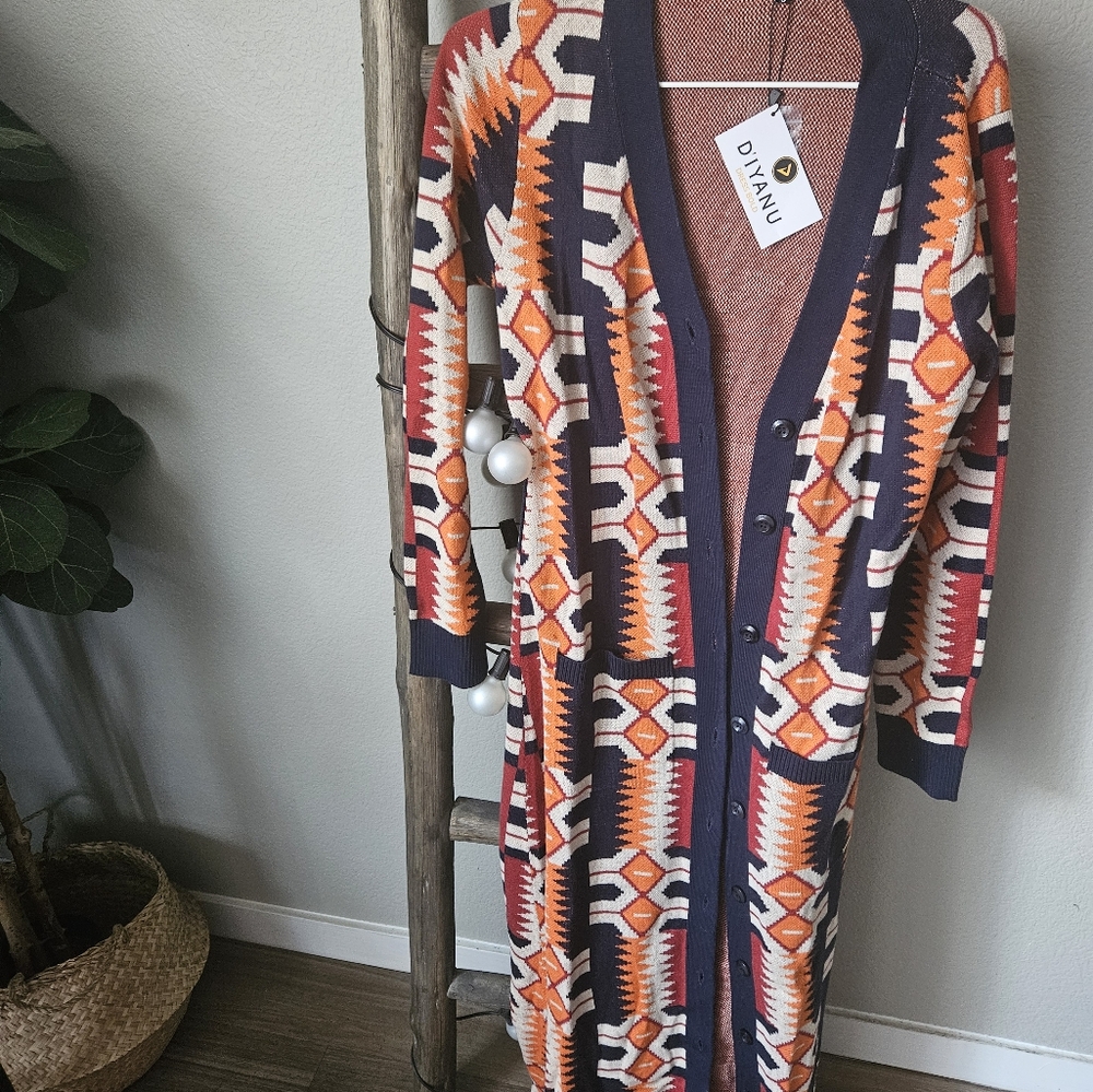 Aisha Women's African Print Cardigan (Cream Orange Kente), size small
